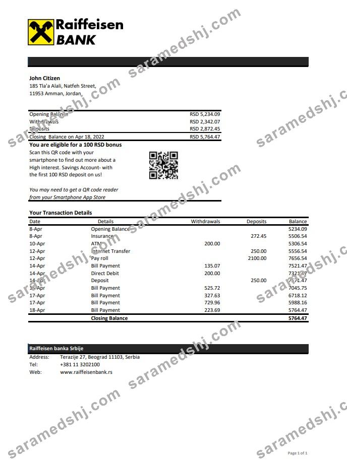 Serbia Raiffeisen bank statement xls